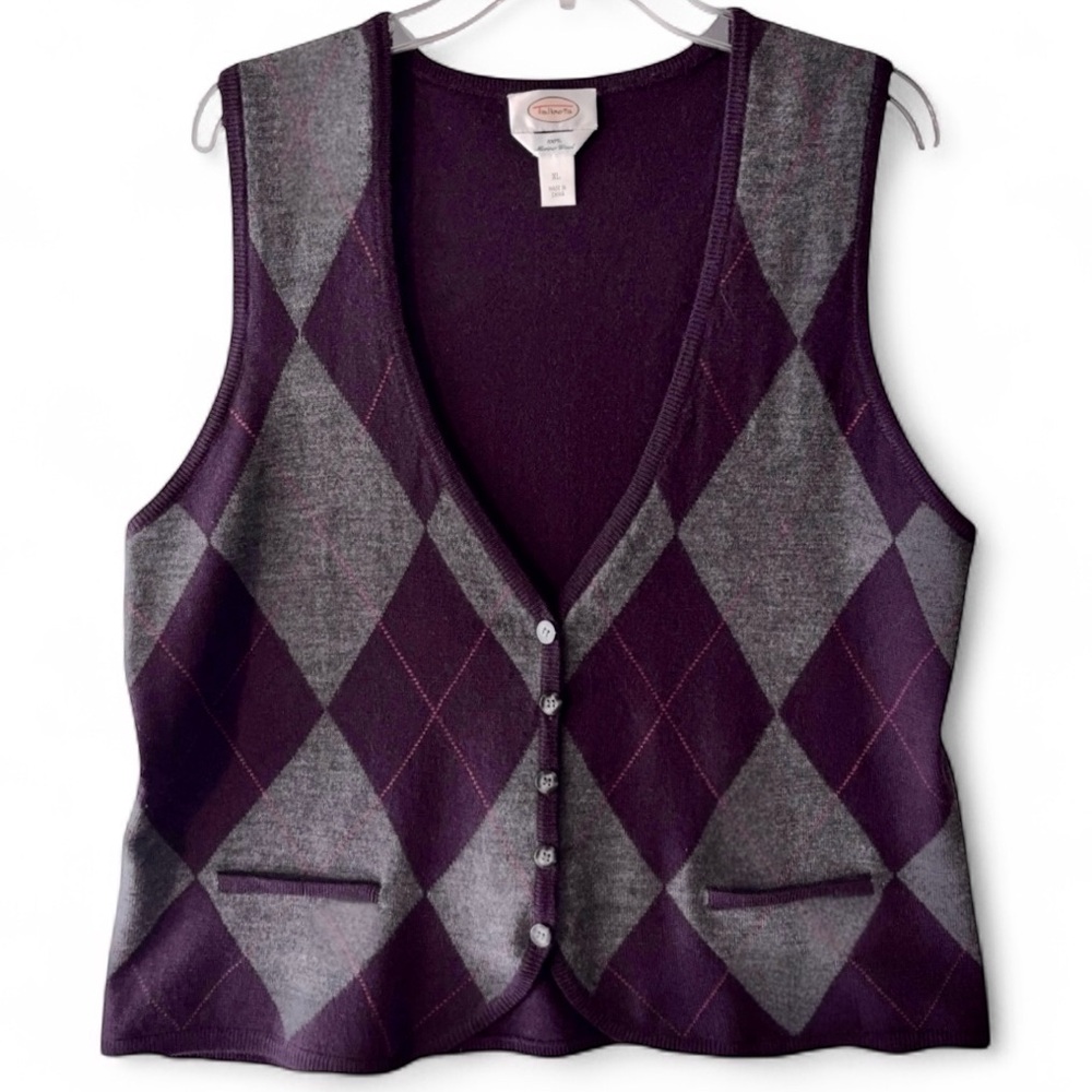 Vintage Talbots Argyle Sweater Vest 100% Merino Wool Dark Academia